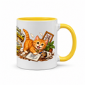 Katzen Kaffeebecher Zwilling — Gelb/Weiß