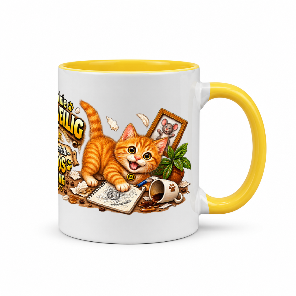 Katzen Kaffeebecher Zwilling — Gelb/Weiß