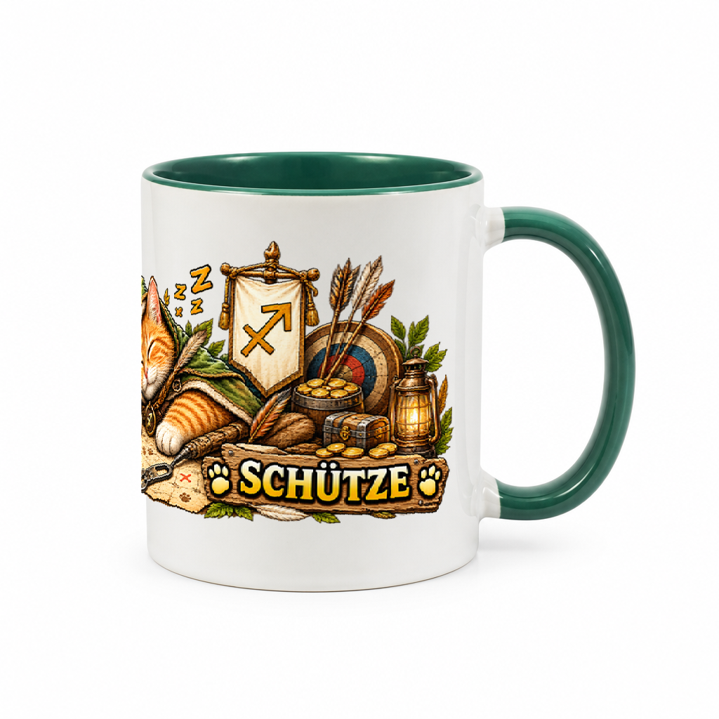 Katzen-Kaffeebecher Schütze — Grün/Weiß
