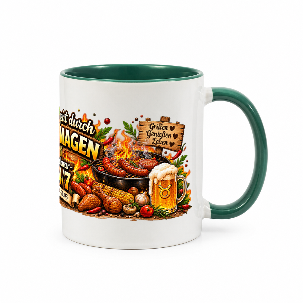 Katzen-Kaffeebecher Stier — Grün/Weiß