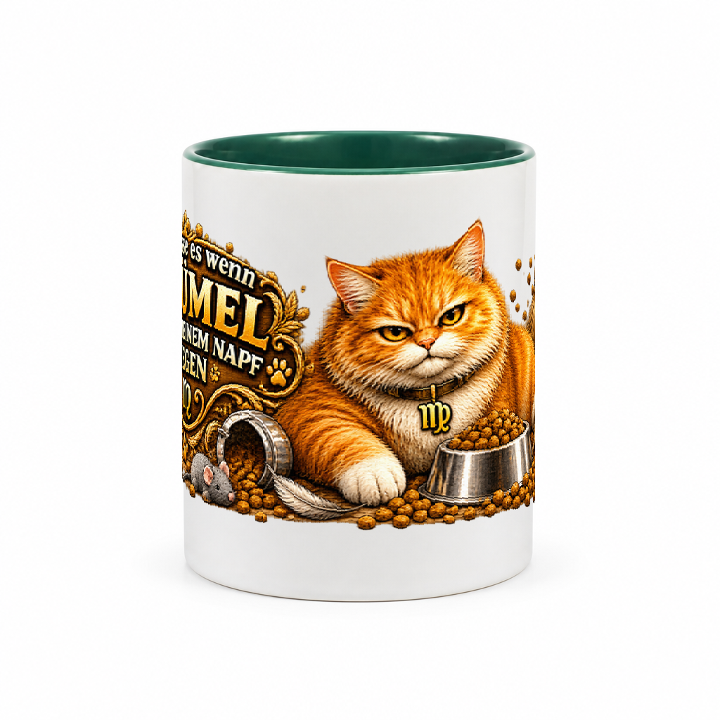 Katzen-Kaffeebecher Jungfrau — Grün/Weiß (Mitte)