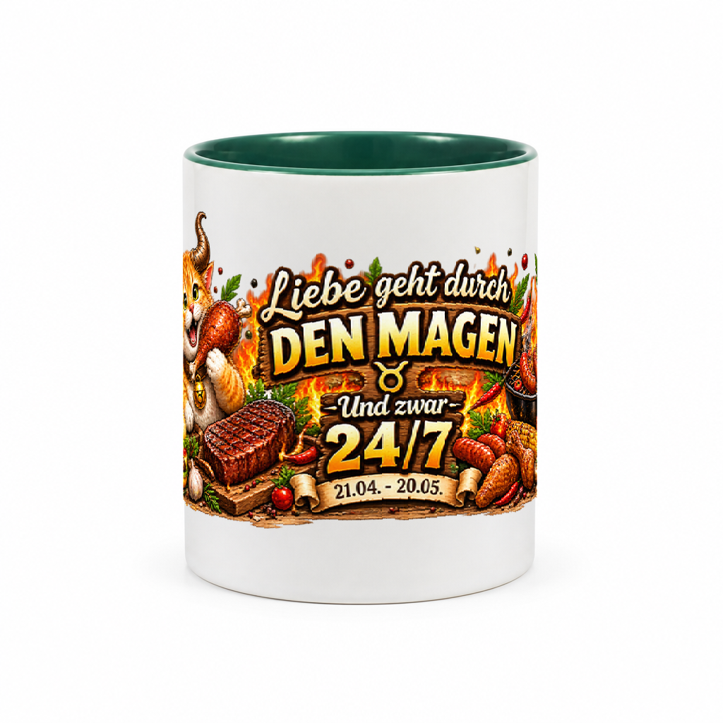 Katzen-Kaffeebecher Stier — Grün/Weiß (Mitte)
