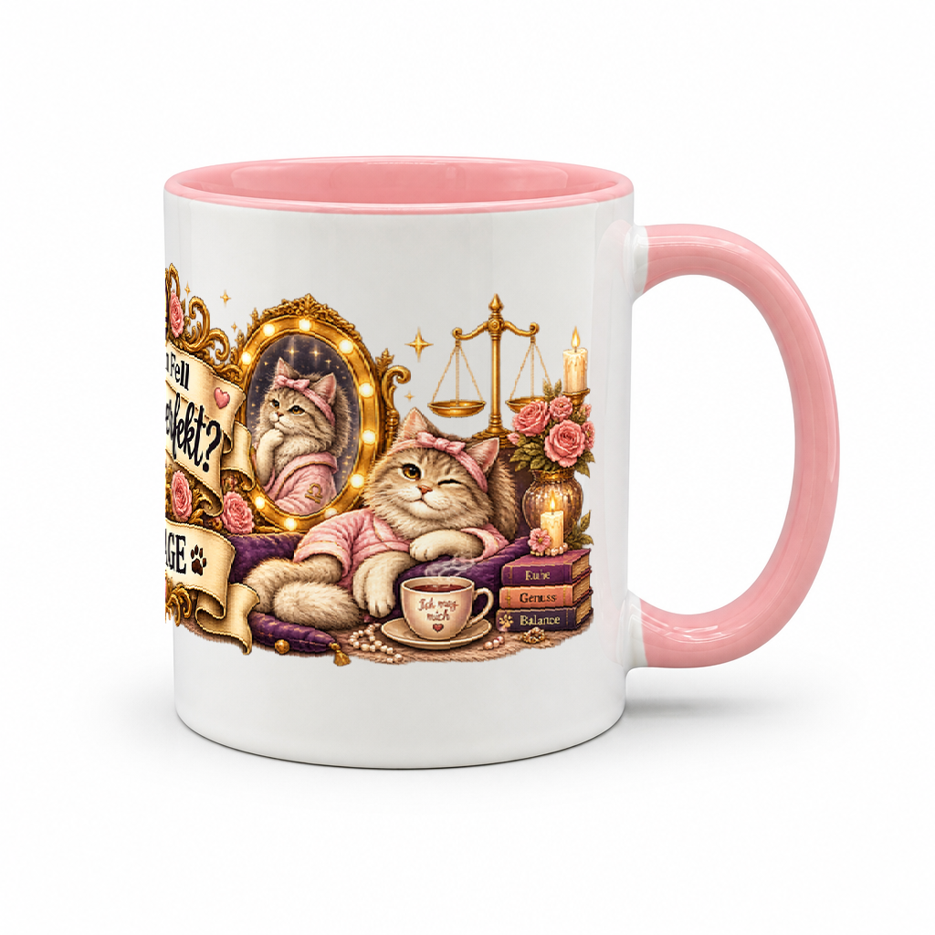 Katzen-Kaffeebecher Waage — Rosa/Weiß