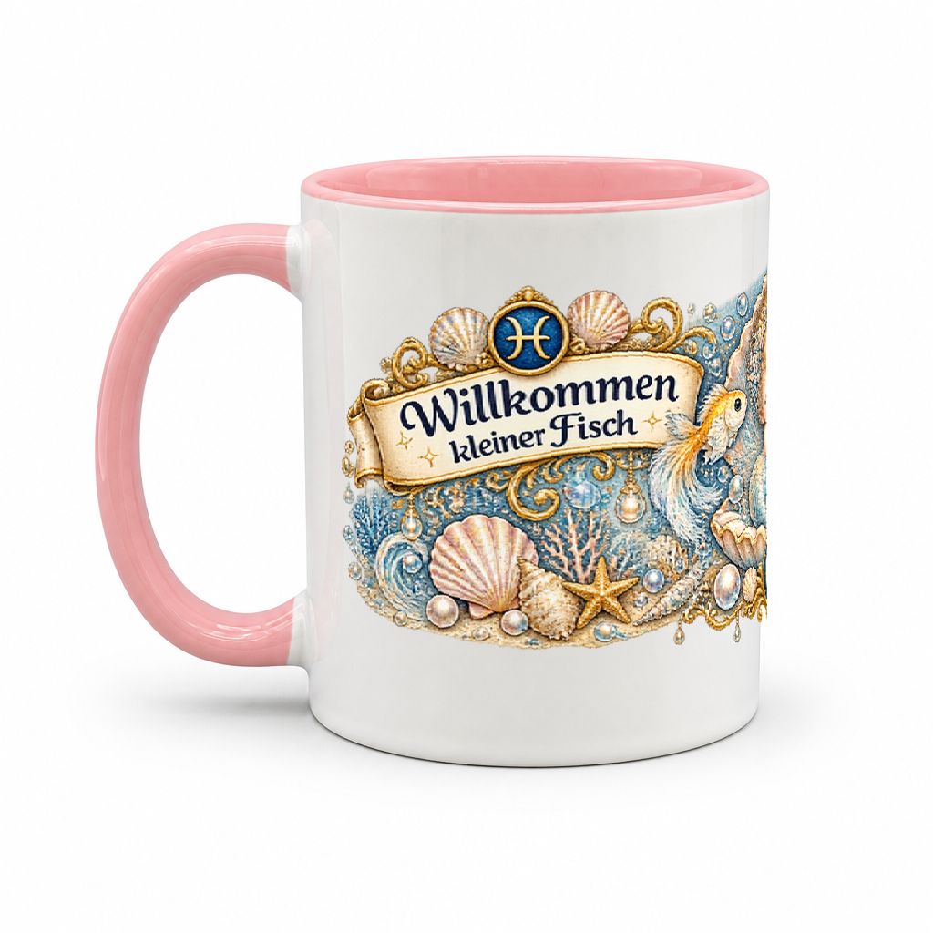 Baby Becher Fische — Rosa/Weiß (Henkel links)
