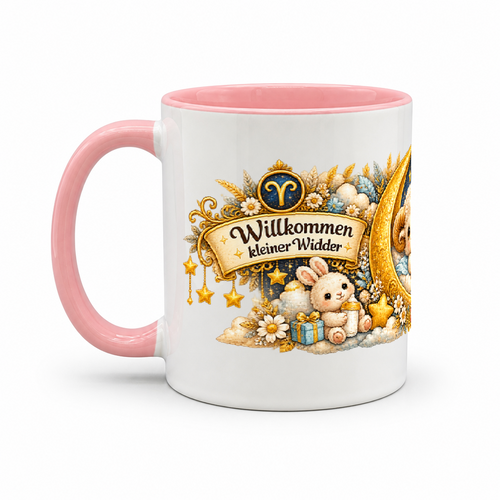 Baby Becher Widder — Rosa/Weiß (Henkel links)