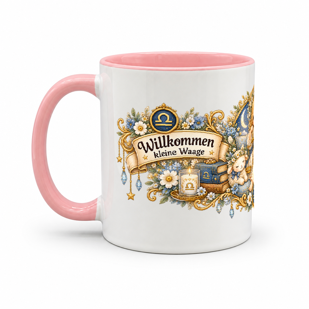 Baby Becher Waage — Rosa/Weiß (Henkel links)