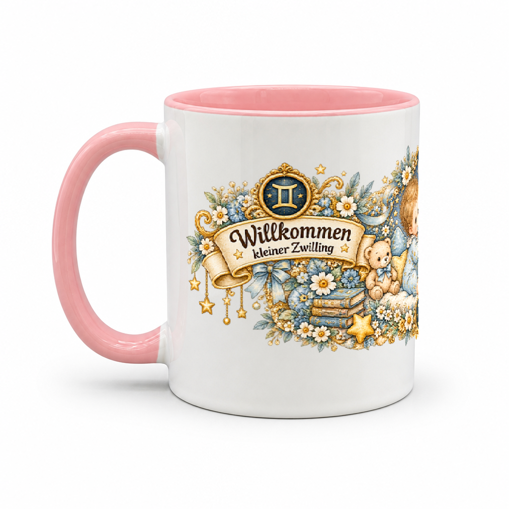 Baby Becher Zwilling — Rosa/Weiß (Henkel links)