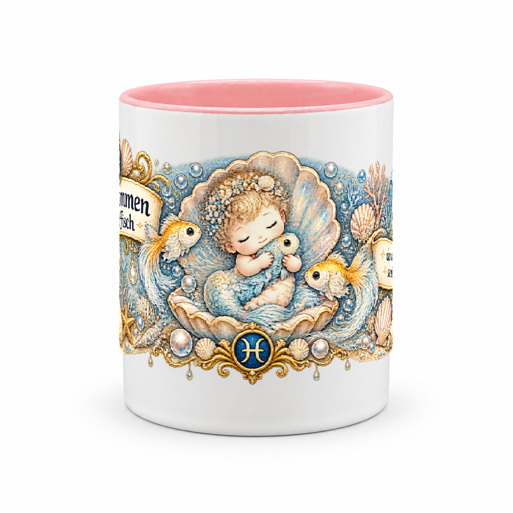 Baby Becher Fische — Rosa/Weiß (Mitte)