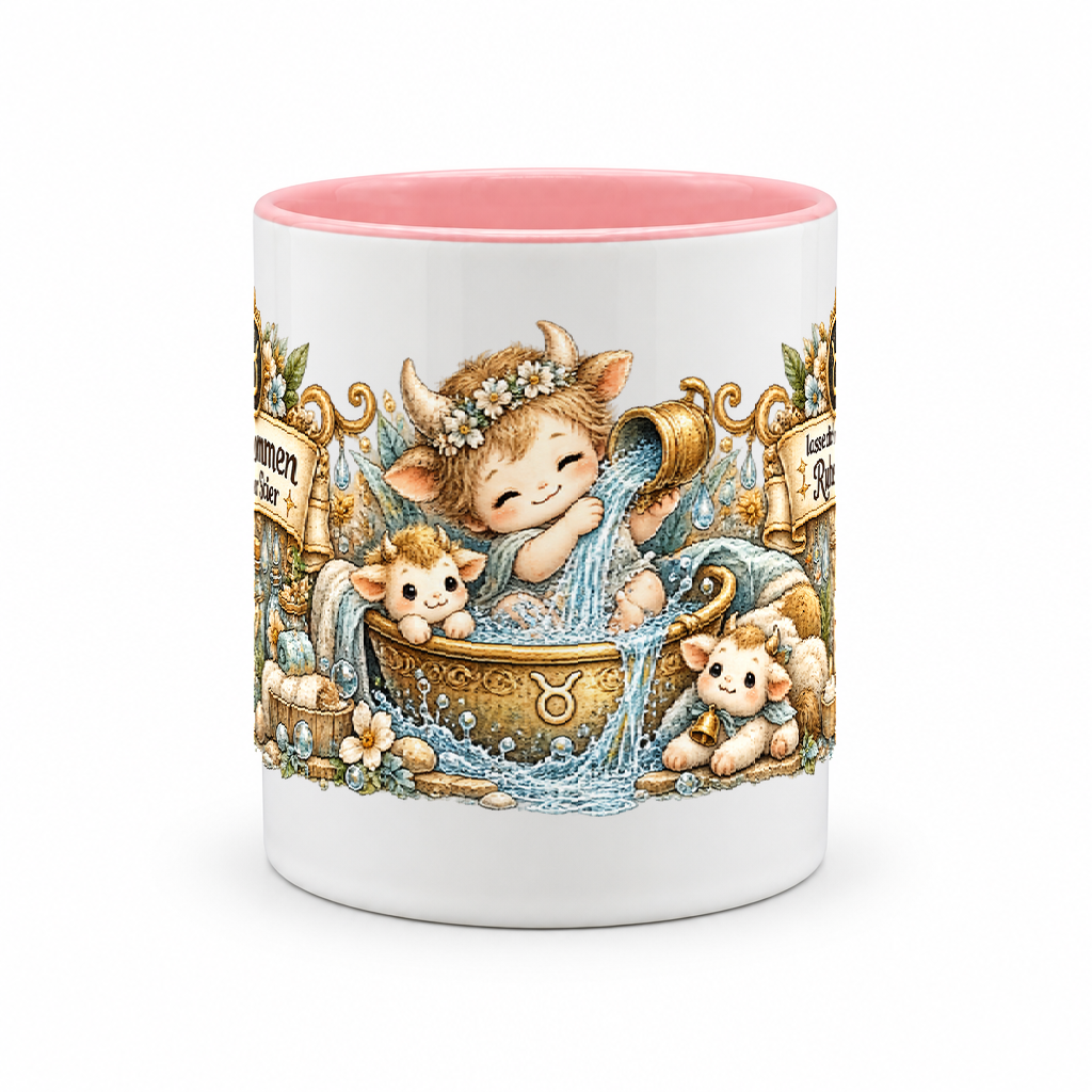 Baby Becher Stier — Rosa/Weiß (Mitte)