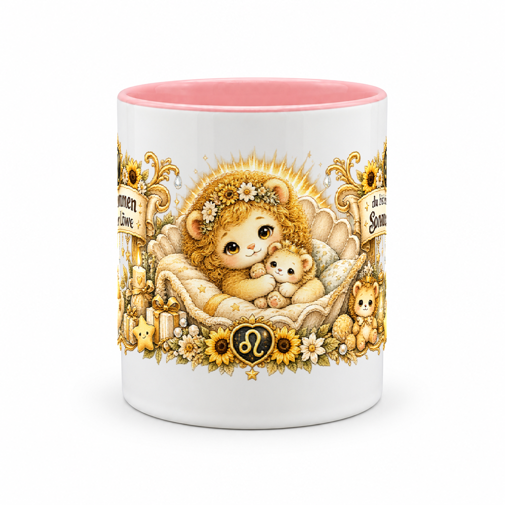 Baby Becher Löwe — Rosa/Weiß (Mitte)