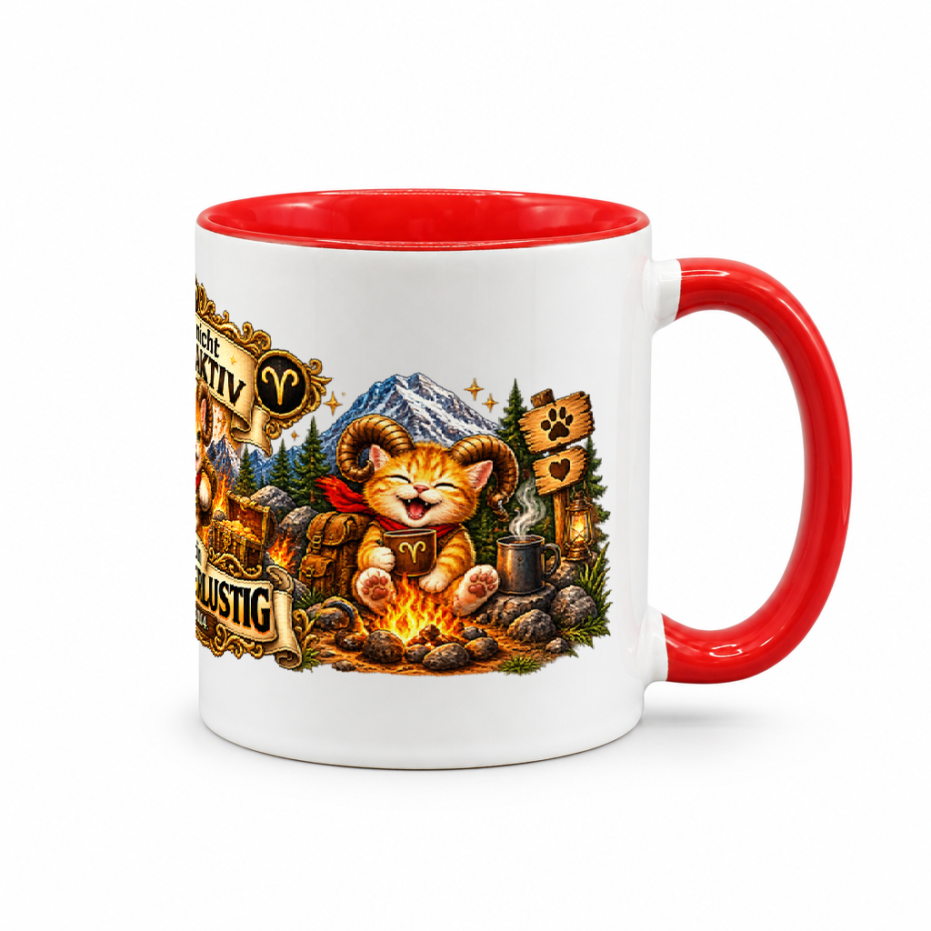 Katzen Kaffeebecher Widder — Rot/Weiß