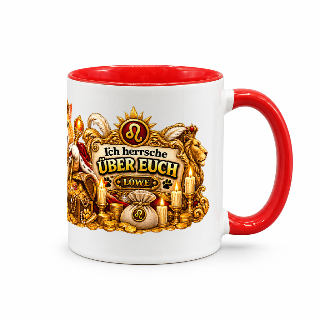 Katzen-Kaffeebecher Löwe — Rot/Weiß
