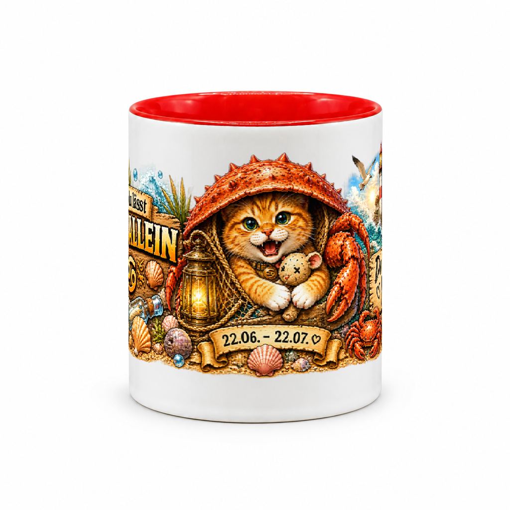 Katzen-Kaffeebecher Krebs — Rot/Weiß (Mitte)