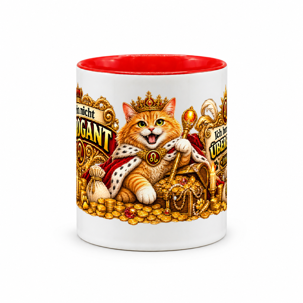 Katzen-Kaffeebecher Löwe — Rot/Weiß (Mitte)