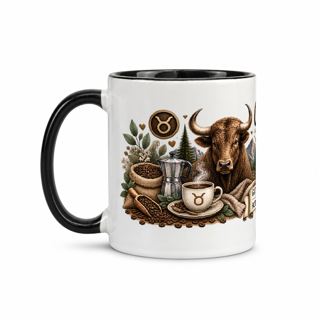 Stiertasse Kaffee — Schwarz/Weiß (Henkel links)