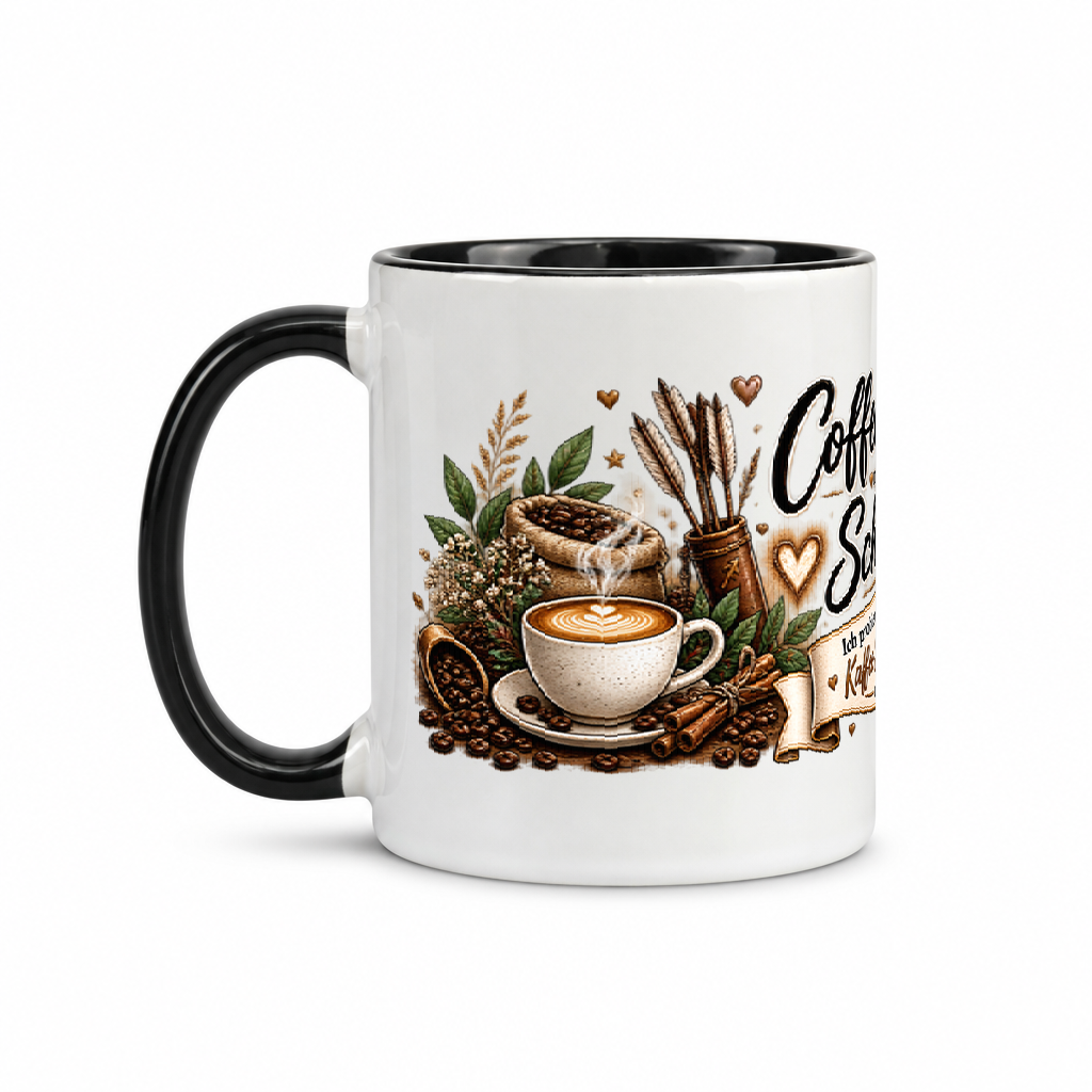 Schützetasse Kaffee — Schwarz/Weiß (Henkel links)