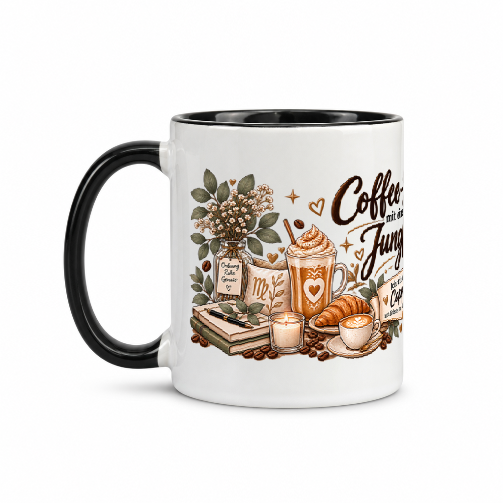 Jungfrau Kaffee — Schwarz/Weiß (Henkel links)