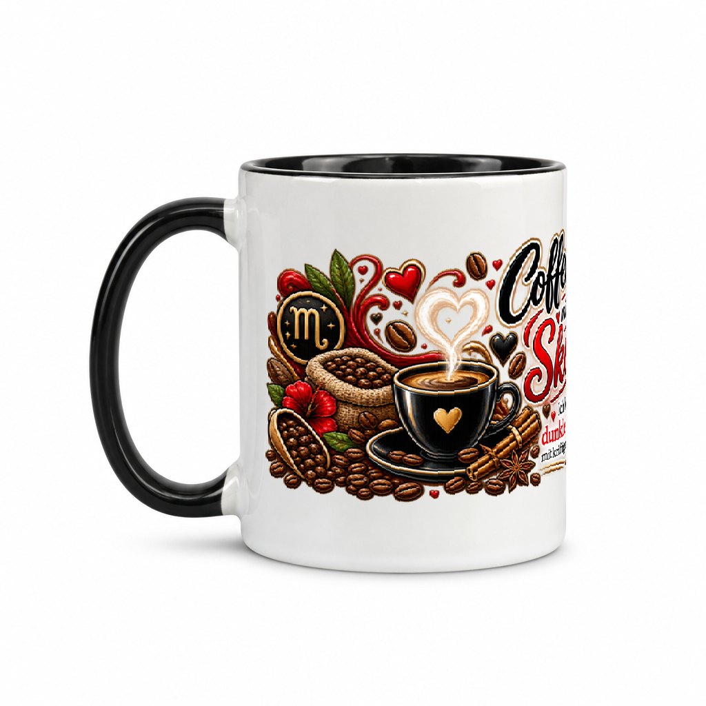 Skorpiontasse Kaffee — Schwarz/Weiß (Henkel links)