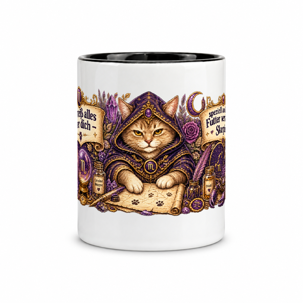 Katzen-Kaffeebecher Skorpion — Schwarz/Weiß (Mitte)