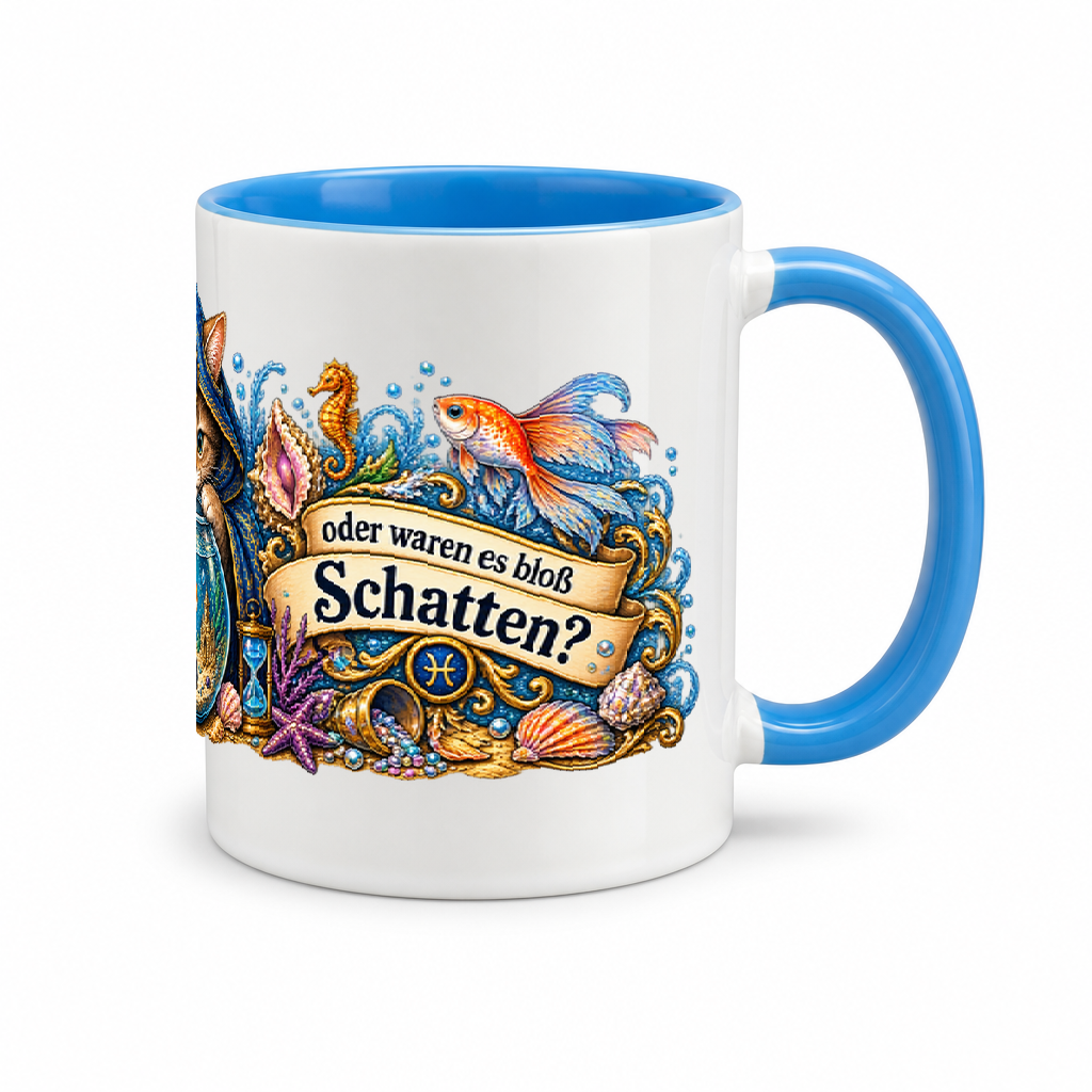 Katzen-Kaffeebecher Fische — (Hell)Blau/Weiß