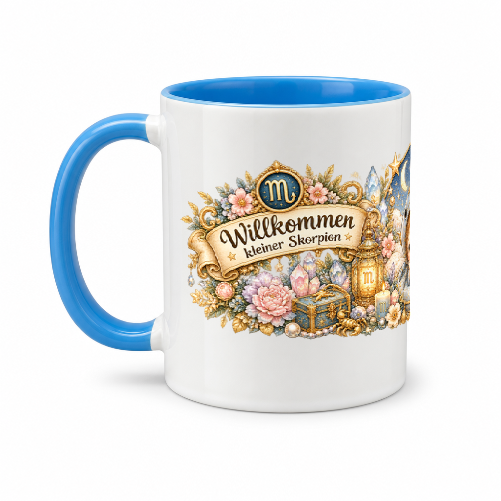 Baby Becher Skorpion — (Hell)Blau/Weiß (Henkel links)