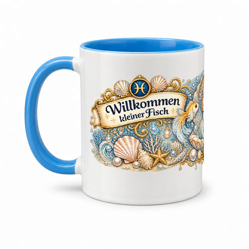 Baby Becher Fische — (Hell)Blau/Weiß (Henkel links)