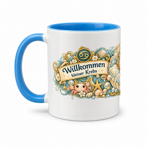 Baby Becher Krebs — (Hell)Blau/Weiß (Henkel links)