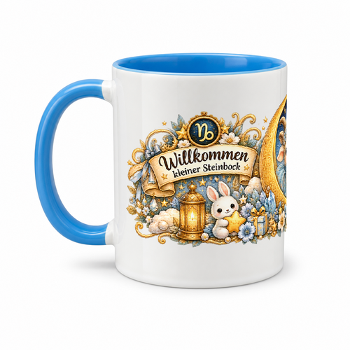Baby Becher Steinbock — (Hell)Blau/Weiß (Henkel links)