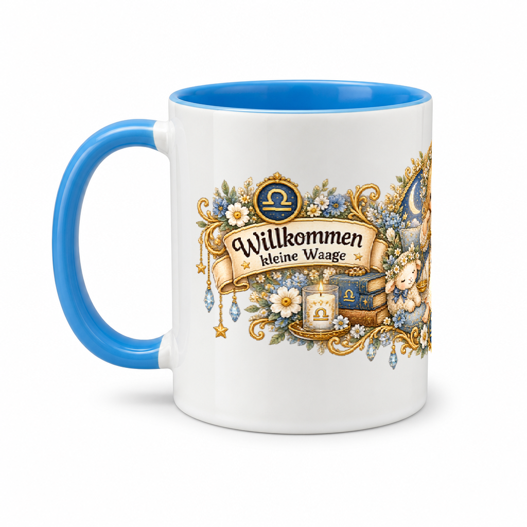 Baby Becher Waage — (Hell)Blau/Weiß (Henkel links)