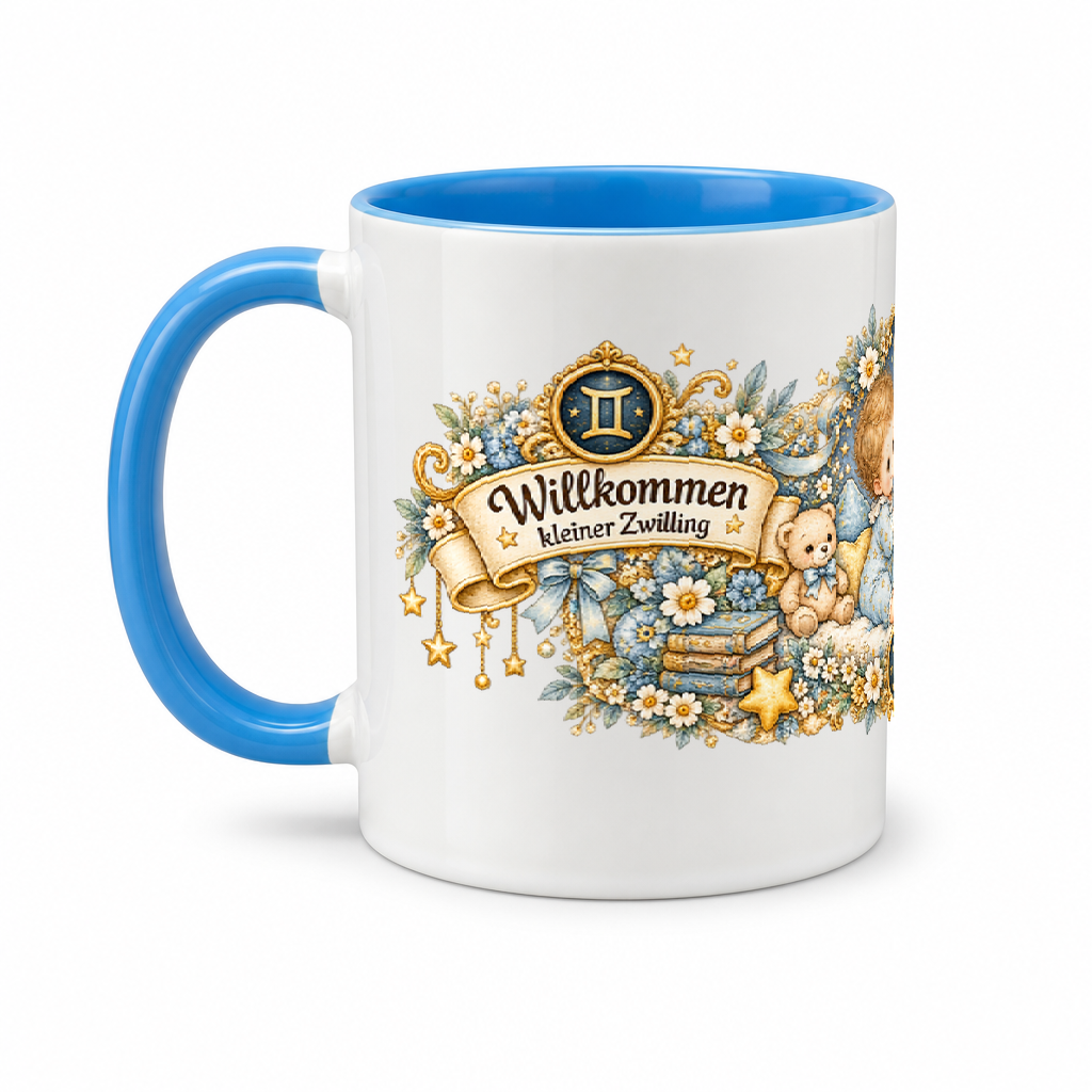 Baby Becher Zwilling — (Hell)Blau/Weiß (Henkel links)