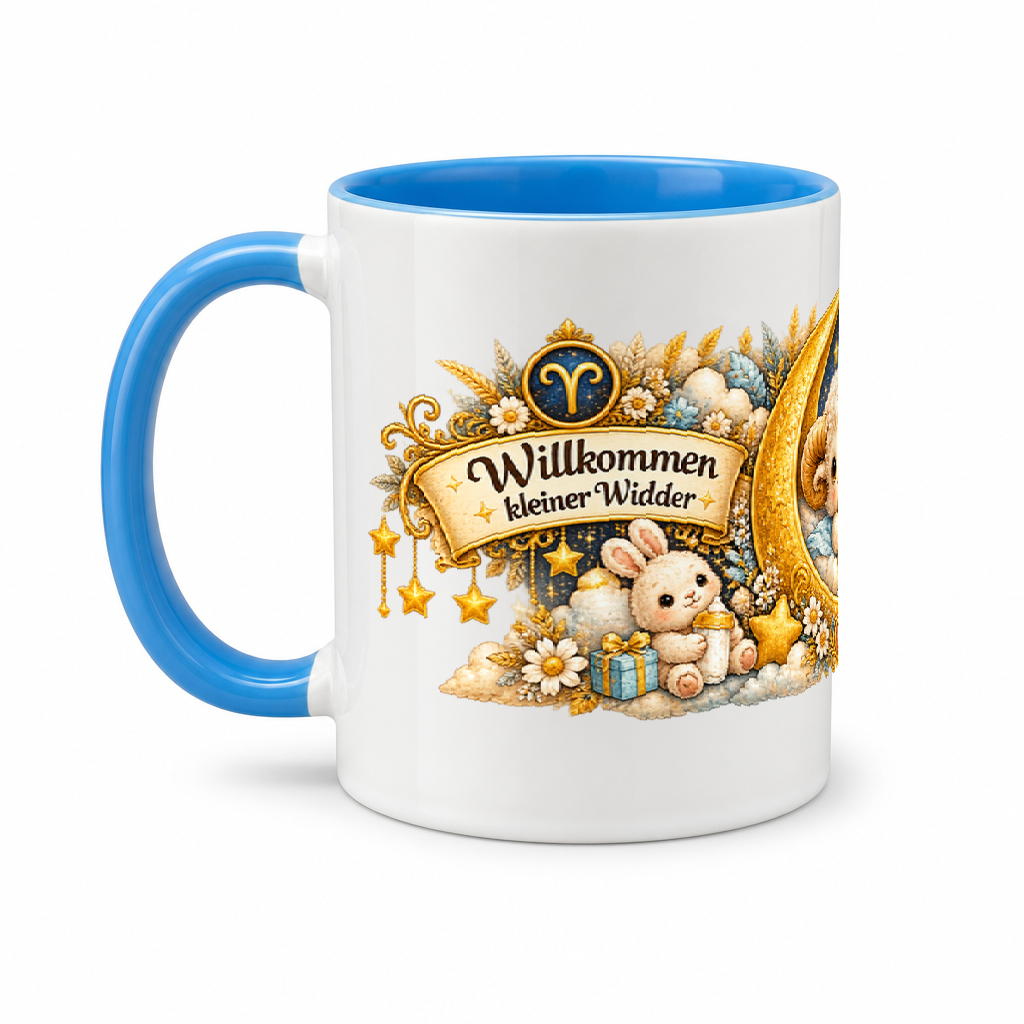 Baby Becher Widder — (Hell)Blau/Weiß (Henkel links)