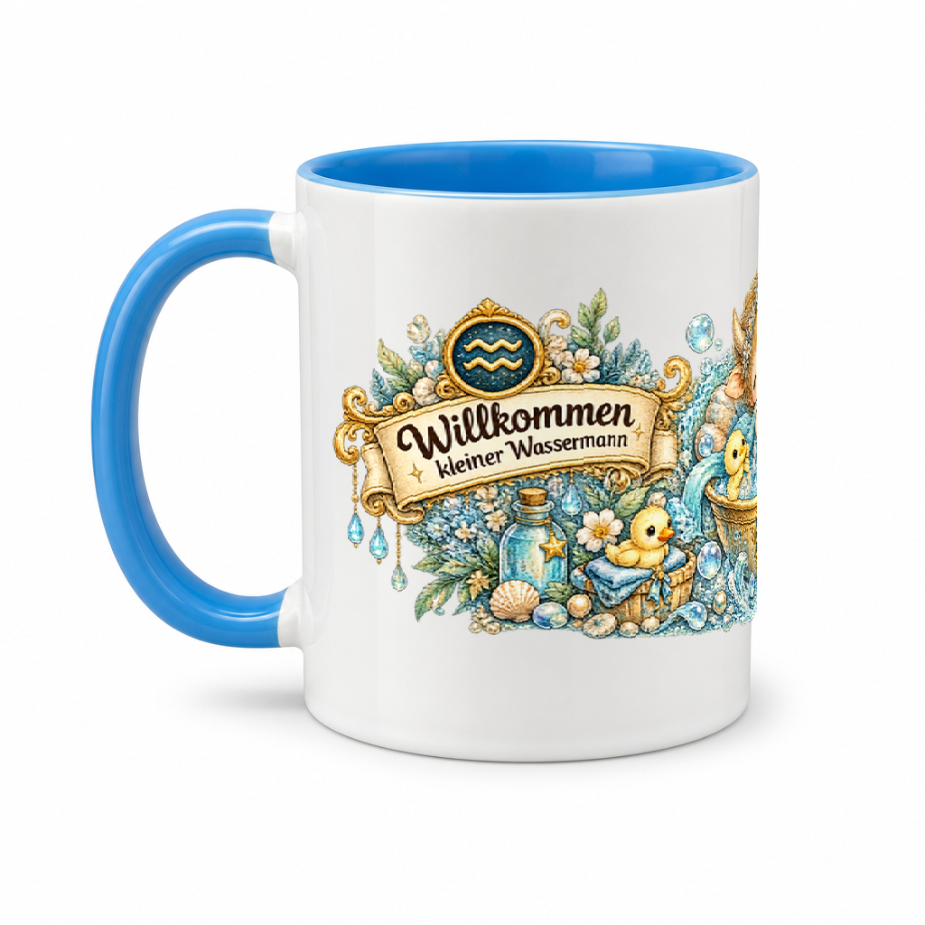 Baby Becher Wassermann — (Hell)Blau/Weiß (Henkel links)