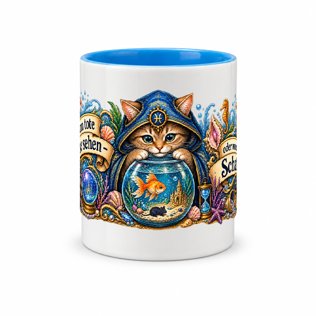 Katzen-Kaffeebecher Fische — (Hell)Blau/Weiß (Mitte)