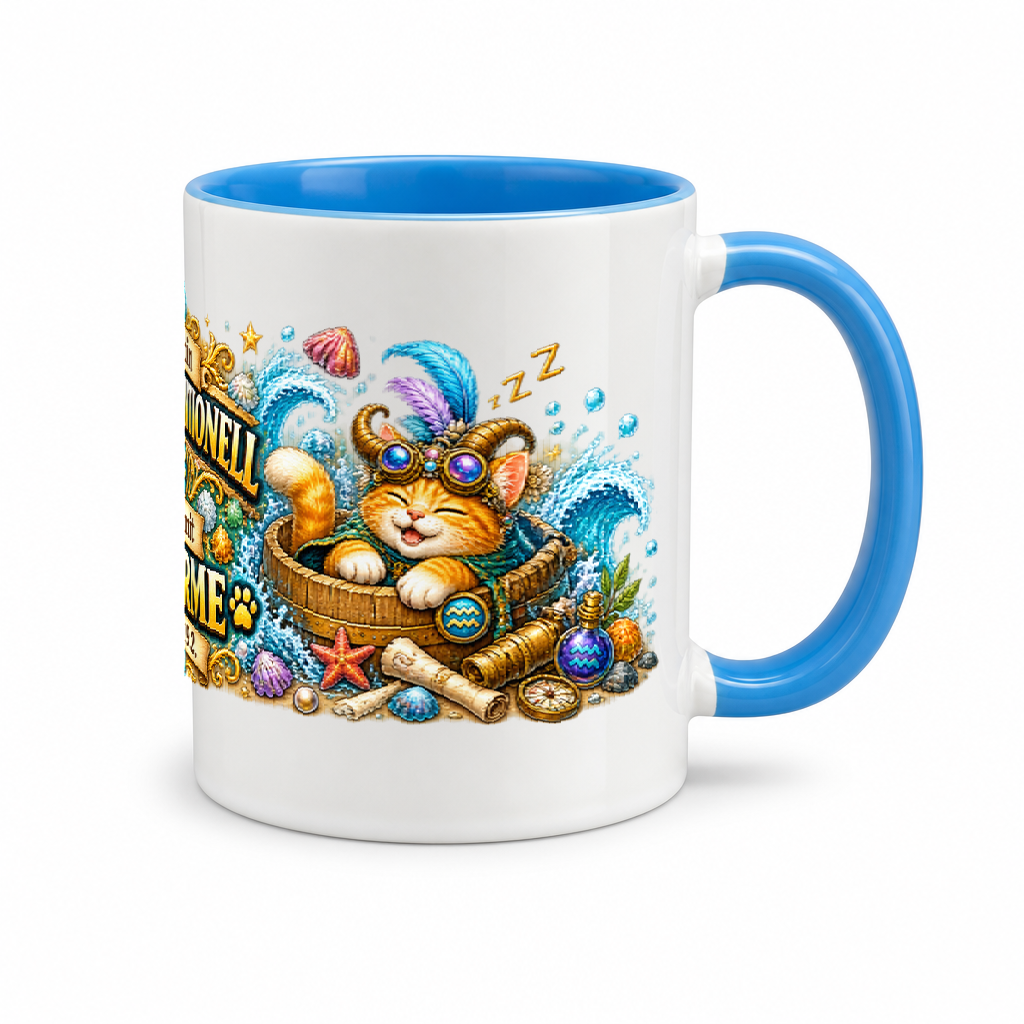 Katzen-Kaffeebecher Wassermann — (Hell)Blau/Weiß